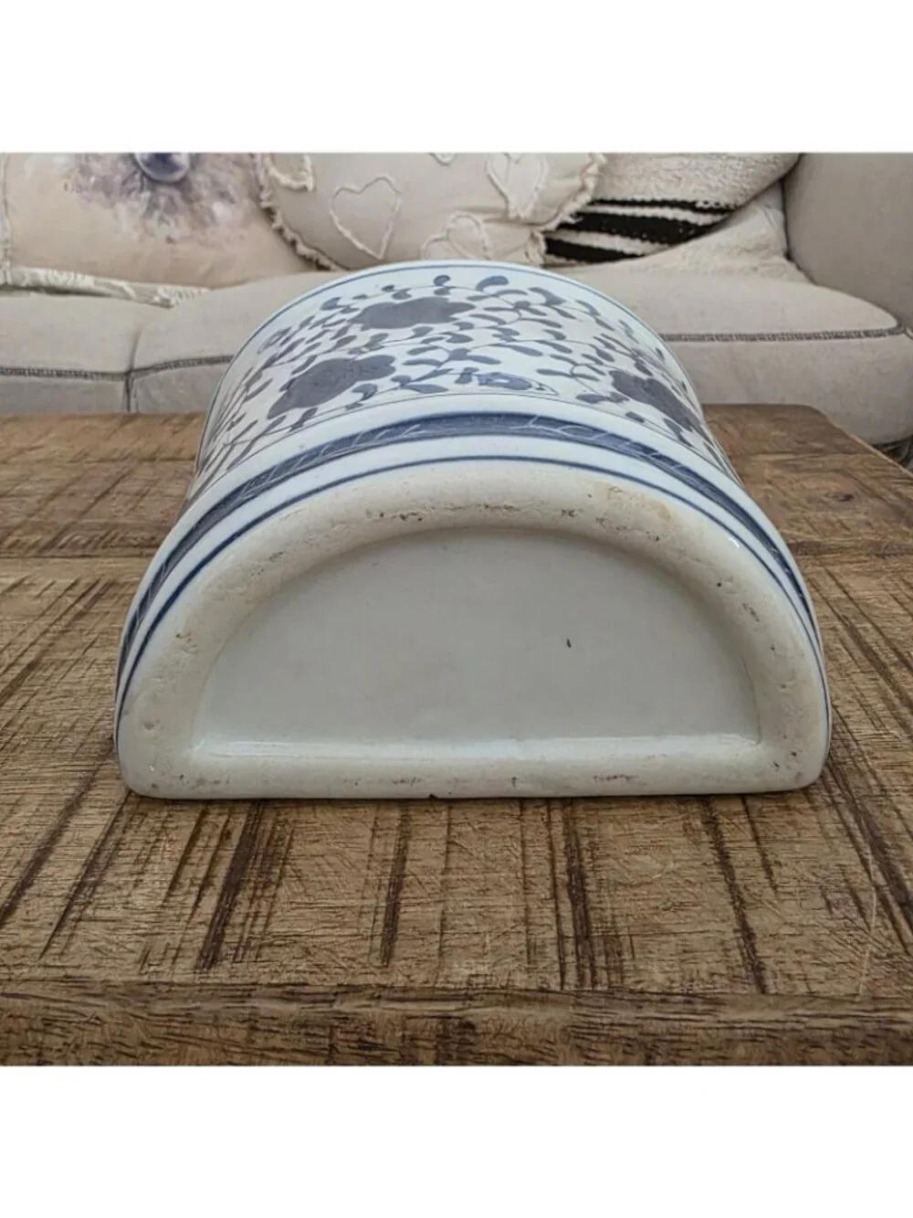 Blue & White Chinoserie Floral Wall Pocket Planter Ceramic 9.75